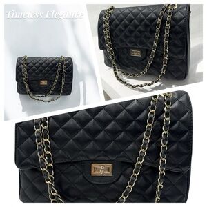 Chiara Ferretti Italian Leather Black Diamond Quilted Handbag Shoulder bag